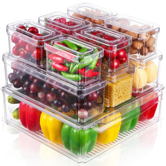 10pc Clear Fridge Organizer with Lid - Stackable Egg and Veg Container