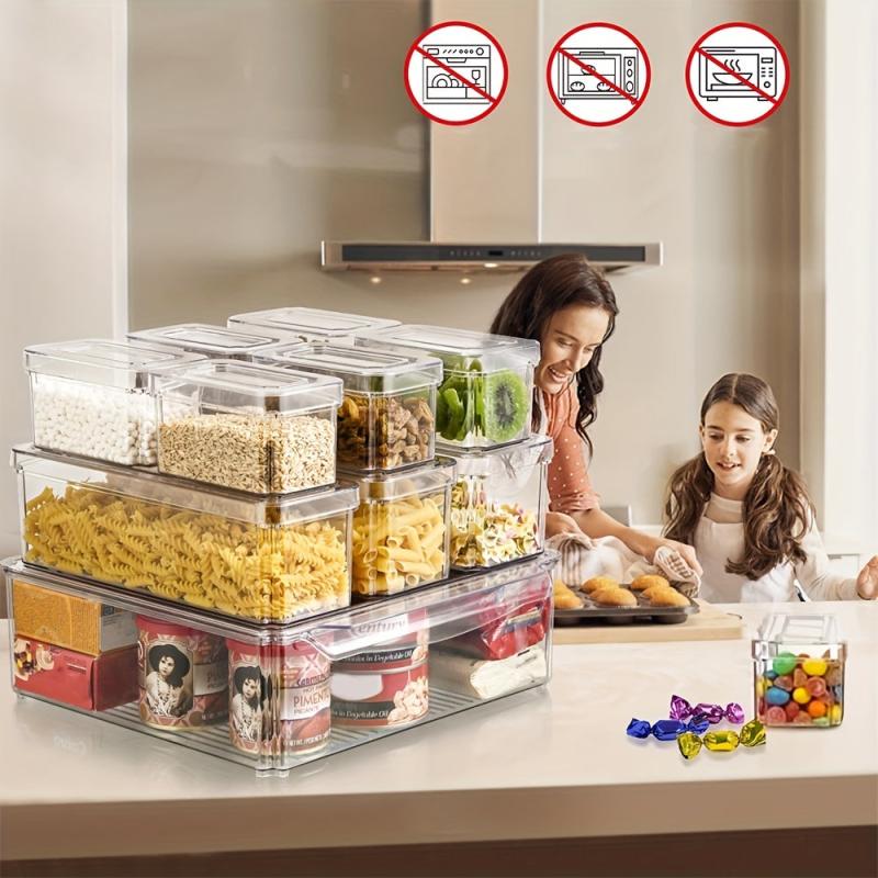 10pc Clear Fridge Organizer with Lid - Stackable Egg and Veg Container