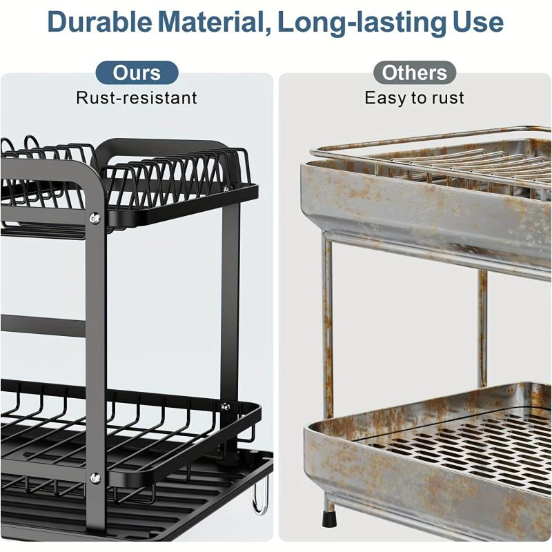 Large Capacity 2 Tier Dish Drying Rack for Kitchen Counter