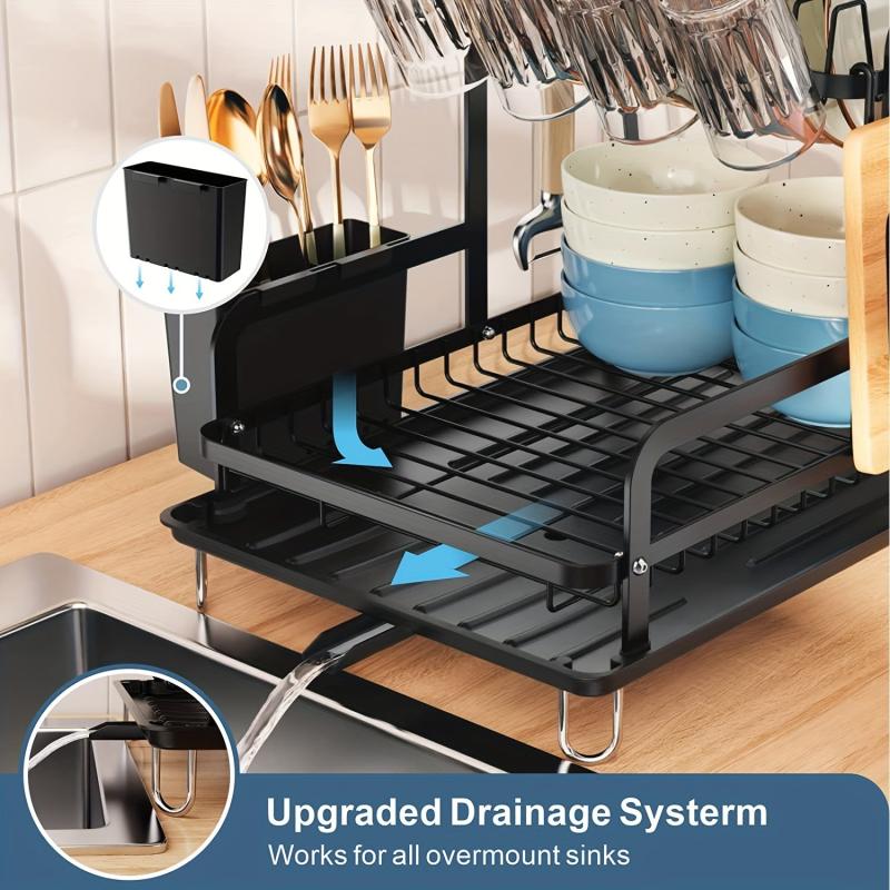 Large Capacity 2 Tier Dish Drying Rack for Kitchen Counter