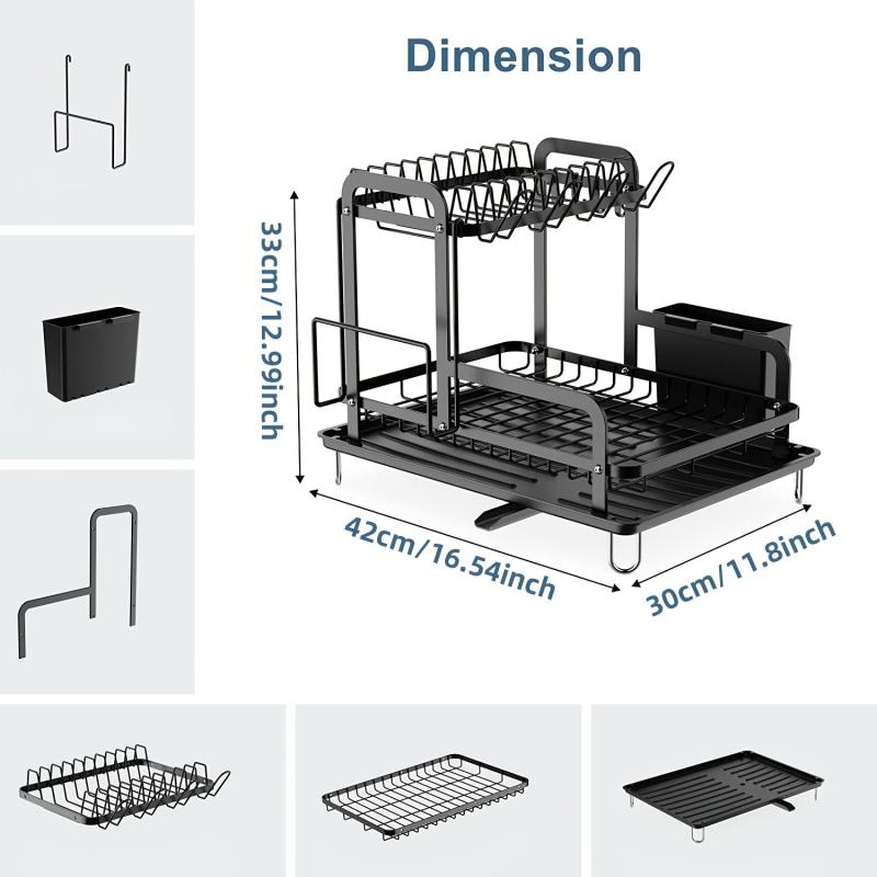 Large Capacity 2 Tier Dish Drying Rack for Kitchen Counter