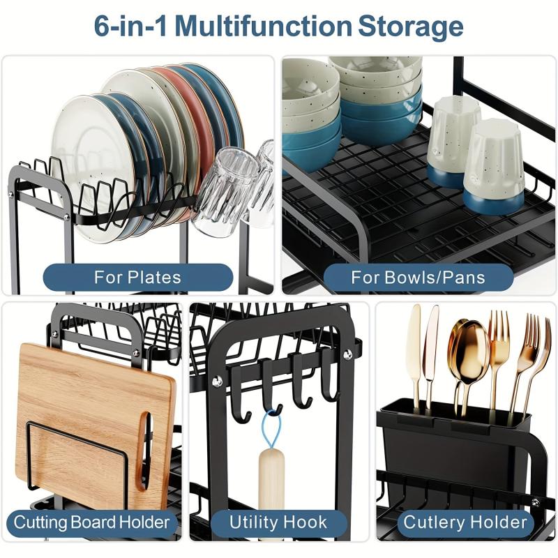 Large Capacity 2 Tier Dish Drying Rack for Kitchen Counter