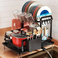 Large Capacity 2 Tier Dish Drying Rack for Kitchen Counter