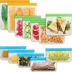 12pcs Reusable Gallon Freezer Bags BPA Food Storage Leak Proof Silicone And Pla