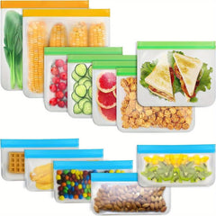 12pcs Reusable Gallon Freezer Bags BPA Food Storage Leak Proof Silicone And Pla