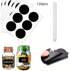 120 Chalkboard Label Stickers + 1 Marker - Reusable & Waterproof