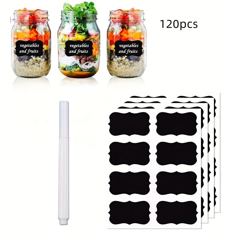 120 Chalkboard Label Stickers + 1 Marker - Reusable & Waterproof
