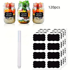 120 Chalkboard Label Stickers + 1 Marker - Reusable & Waterproof