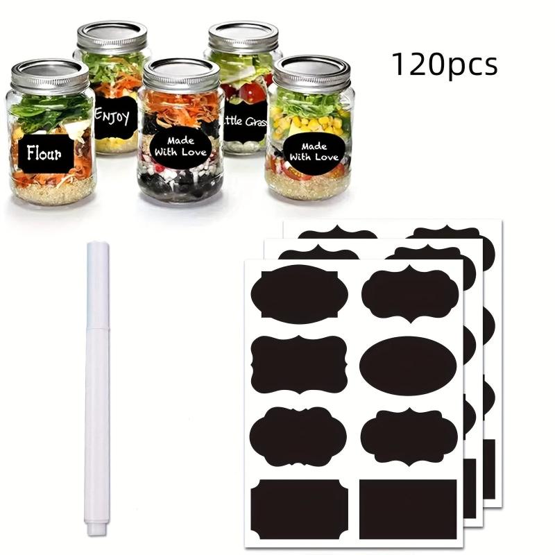 120 Chalkboard Label Stickers + 1 Marker - Reusable & Waterproof
