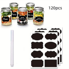 120 Chalkboard Label Stickers + 1 Marker - Reusable & Waterproof