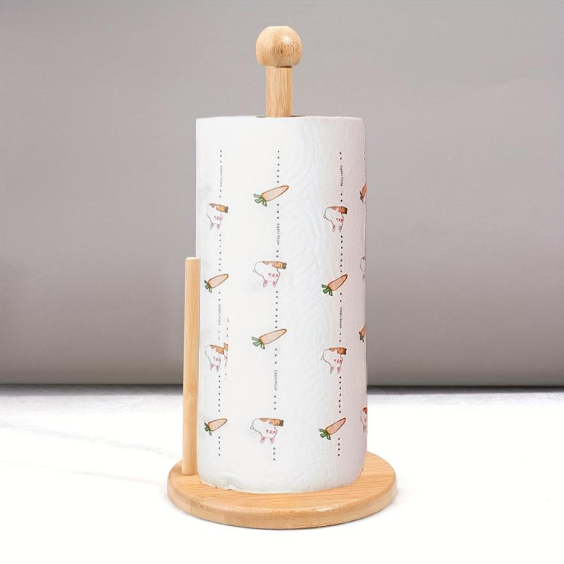 Wooden Paper Towel Holder Vertical Tissue Rack Easy Assembly