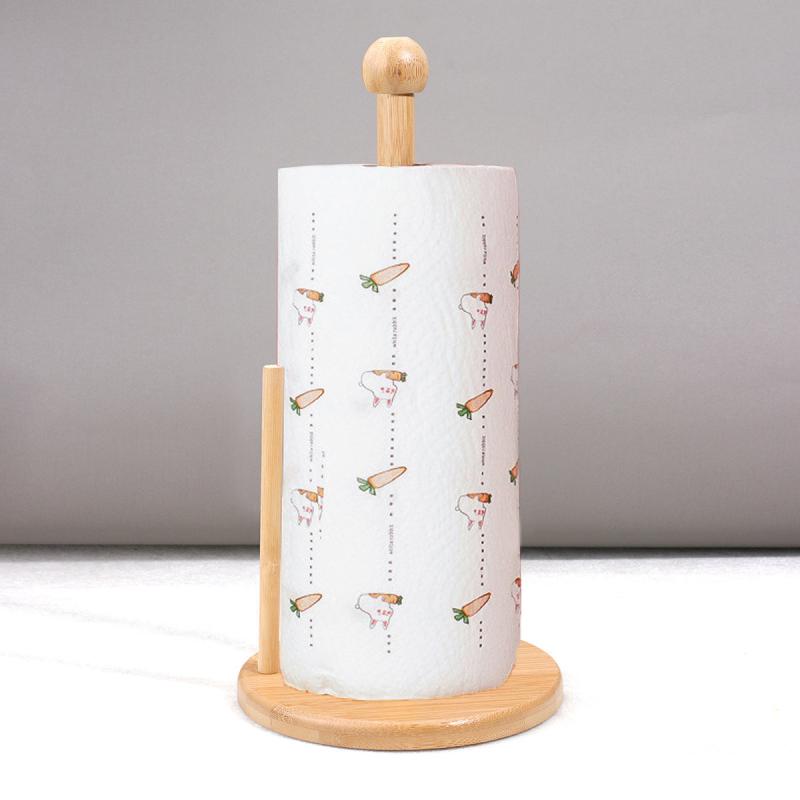 Wooden Paper Towel Holder Vertical Tissue Rack Easy Assembly