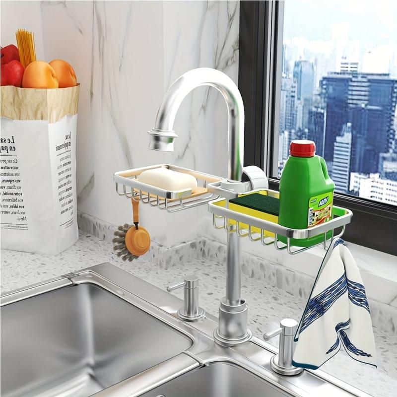 Purpose Faucet Sponge Holder with Hook Kitchen and Bathroom Organizer