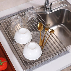 Roll Up Dish Drying Rack Stainless Steel Over Sink Drainer for Kitchen Counter