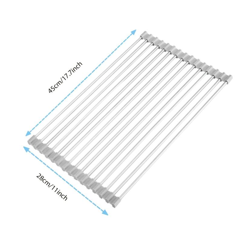 Roll Up Dish Drying Rack Stainless Steel Over Sink Drainer for Kitchen Counter