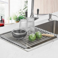 Roll Up Dish Drying Rack Stainless Steel Over Sink Drainer for Kitchen Counter