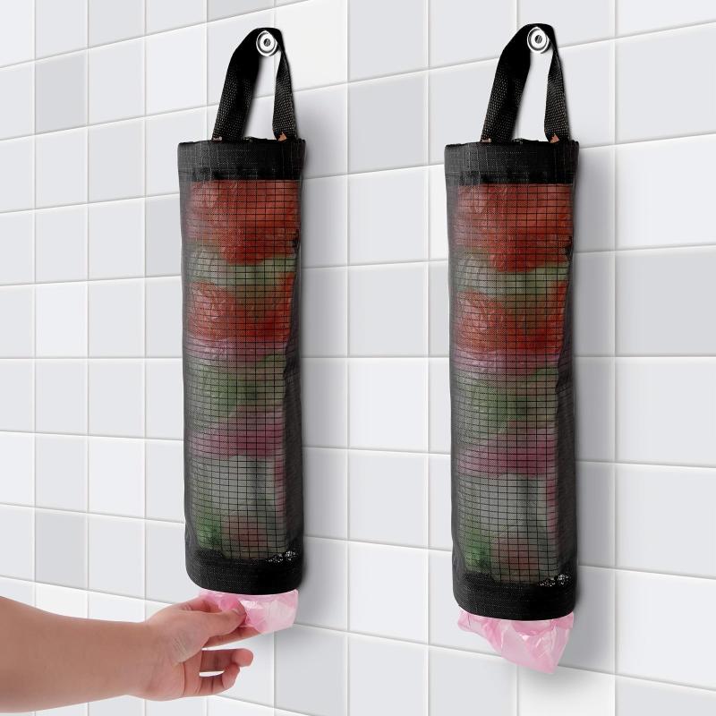 2pcs Mesh Hanging Garbage Bag Storage Bag Plastic Bag Holder Wall mounted