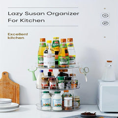 Lazy Susan Turntable Spice Rack Organizer with Hooks for Kitchen Bathroom Pantry