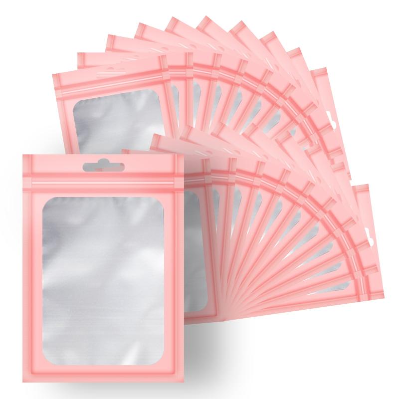 100 Pink Mylar Bags with Window Ziplock - Smell Proof Resealable Hallo