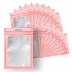 100 Pink Mylar Bags with Window Ziplock - Smell Proof Resealable Hallo
