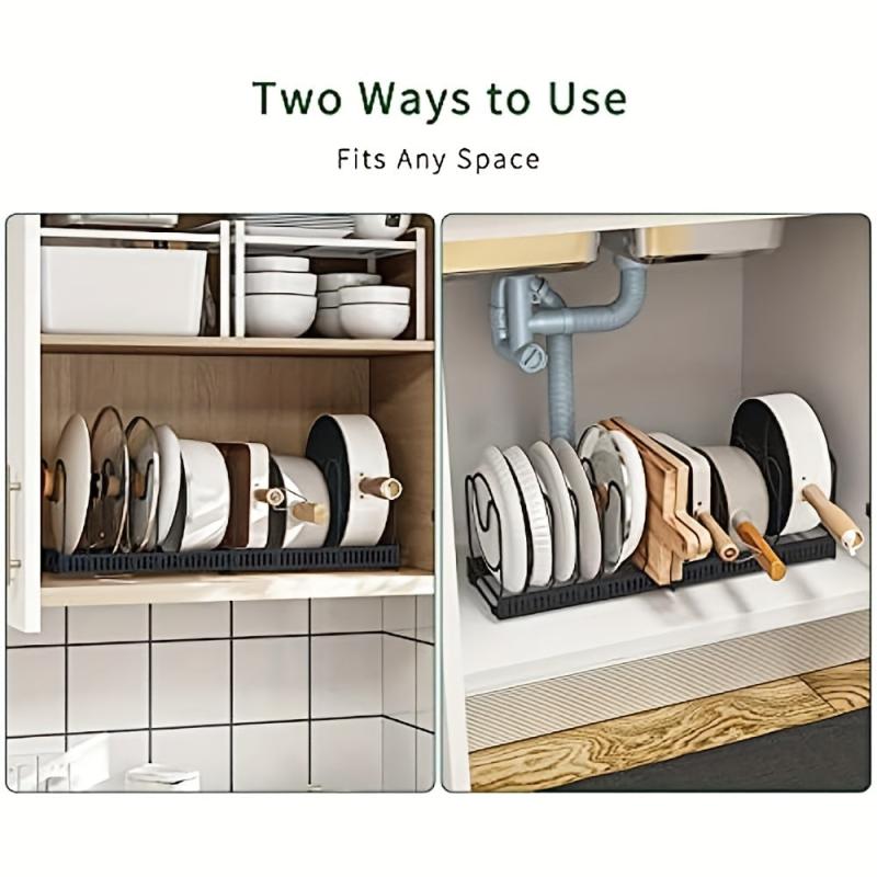Iron Storage Rack Foldable Pot Cover Bowl Dish Holder for Kitchen