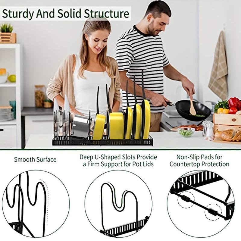 Iron Storage Rack Foldable Pot Cover Bowl Dish Holder for Kitchen