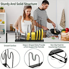 Iron Storage Rack Foldable Pot Cover Bowl Dish Holder for Kitchen