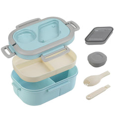 Large Capacity Double Layer Lunch Box with Cutlery and Divided Compartments