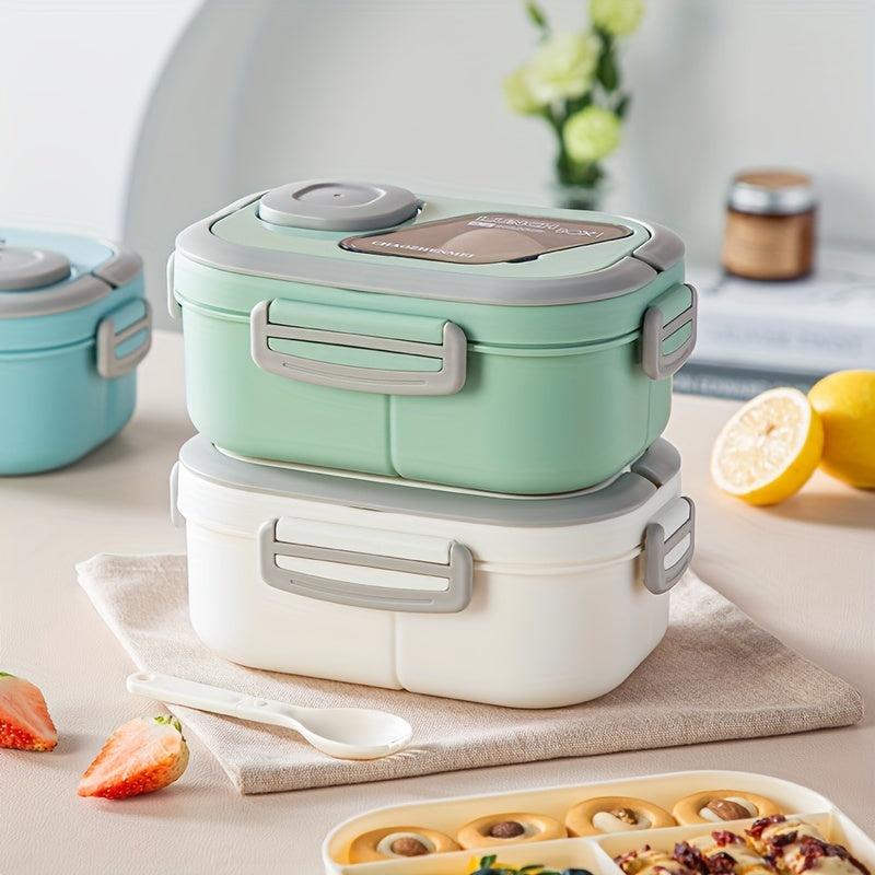 Large Capacity Double Layer Lunch Box with Cutlery and Divided Compartments