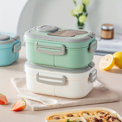 Large Capacity Double Layer Lunch Box with Cutlery and Divided Compartments