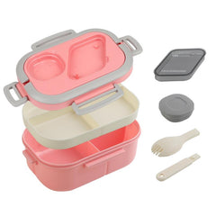 Large Capacity Double Layer Lunch Box with Cutlery and Divided Compartments