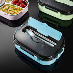 Insulated Lunch Box w/ Tableware For Office Workers Square Divided Microwave