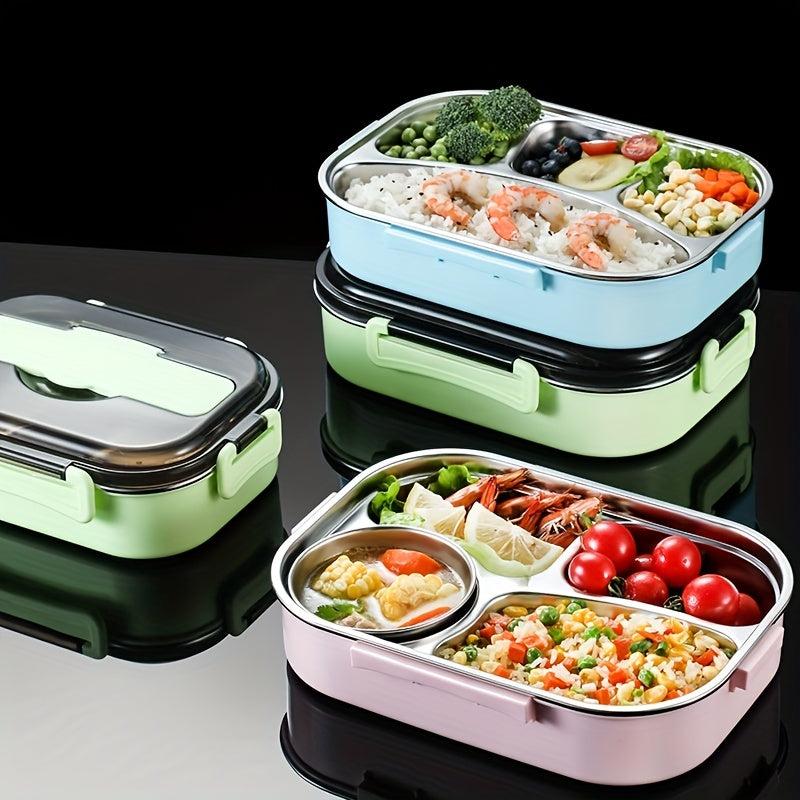 Insulated Lunch Box w/ Tableware For Office Workers Square Divided Microwave