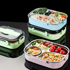Insulated Lunch Box w/ Tableware For Office Workers Square Divided Microwave