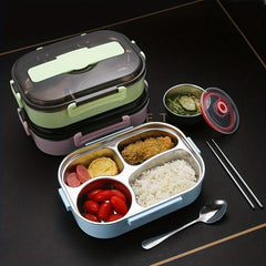 Insulated Lunch Box w/ Tableware For Office Workers Square Divided Microwave