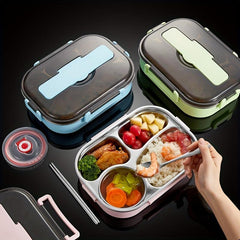 Insulated Lunch Box w/ Tableware For Office Workers Square Divided Microwave