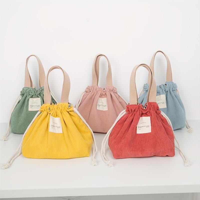 Reusable Corduroy Drawstring Lunch Bag for School & Work
