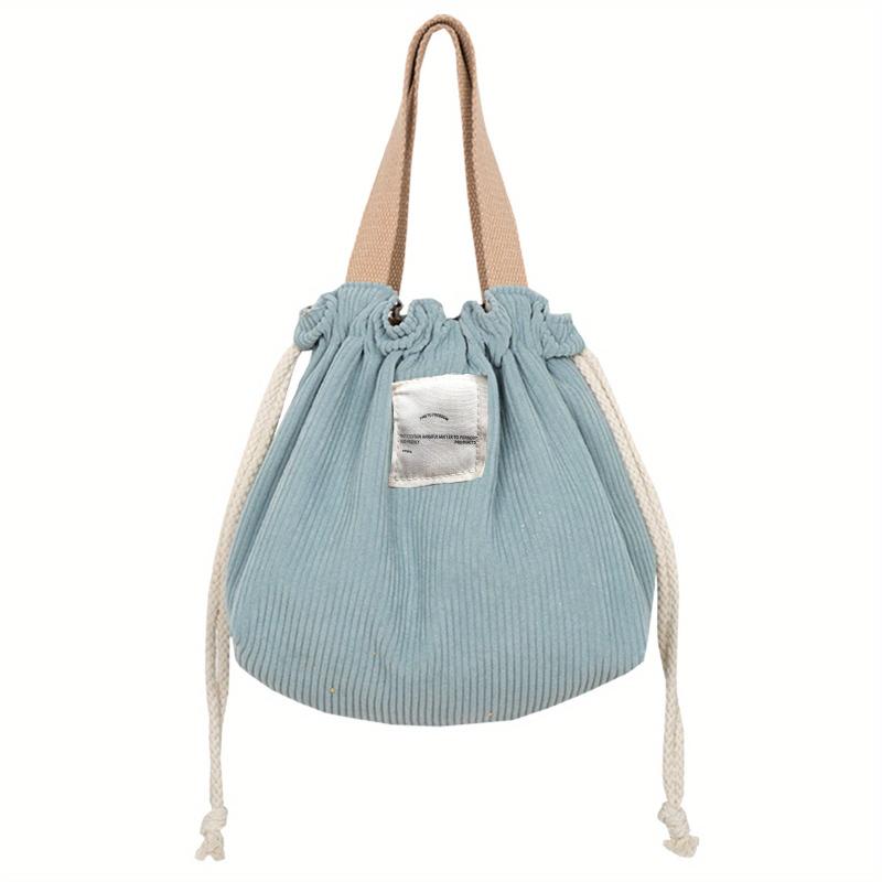 Reusable Corduroy Drawstring Lunch Bag for School & Work