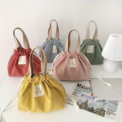 Reusable Corduroy Drawstring Lunch Bag for School & Work