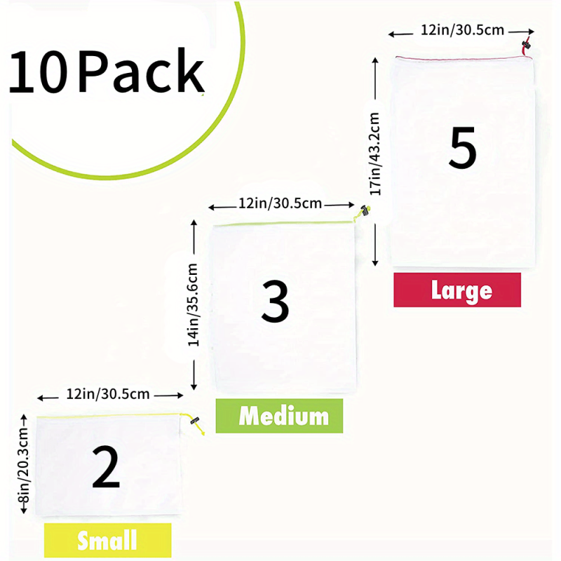 10pcs Reusable Mesh Produce Bags Set with Tare Weight Tags - Eco Friendly