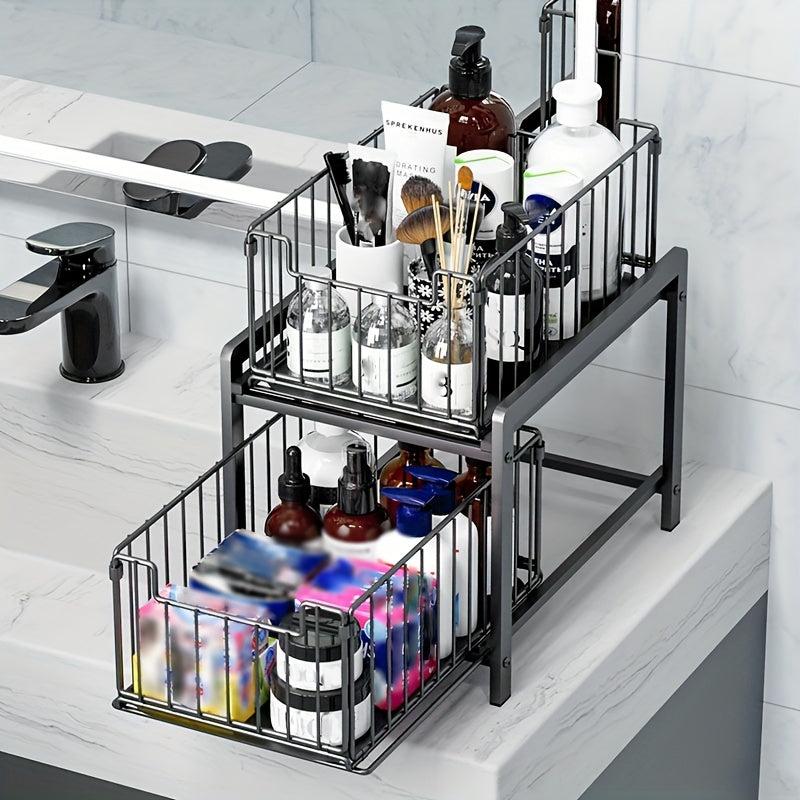 2 Tier Sliding Basket Drawer Organizer for Under Sink Cabinets