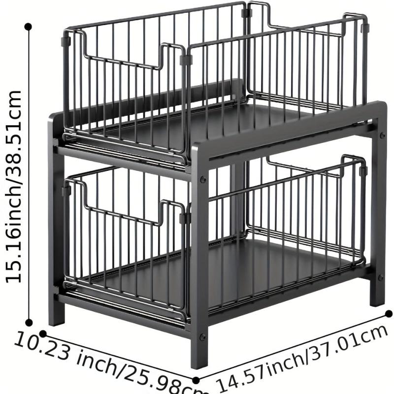 2 Tier Sliding Basket Drawer Organizer for Under Sink Cabinets