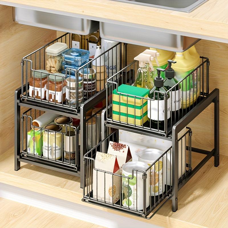 2 Tier Sliding Basket Drawer Organizer for Under Sink Cabinets