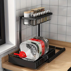 Kitchen Under Sink Rack Tiered Storage Pull Out Organizer