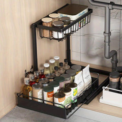 Kitchen Under Sink Rack Tiered Storage Pull Out Organizer