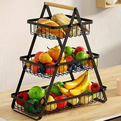 Countertop Fruit Vegetable Basket with Wooden Handle