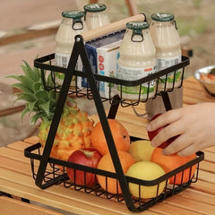 Countertop Fruit Vegetable Basket with Wooden Handle