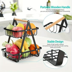 Countertop Fruit Vegetable Basket with Wooden Handle
