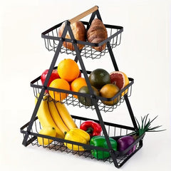 Countertop Fruit Vegetable Basket with Wooden Handle