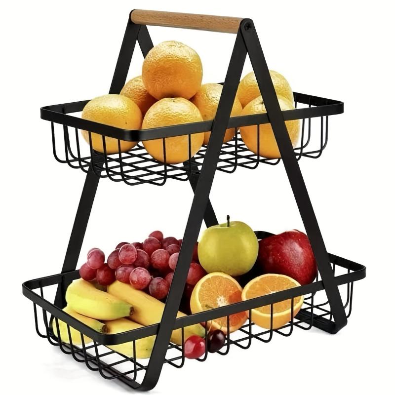 Countertop Fruit Vegetable Basket with Wooden Handle
